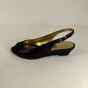 Ron White Elegant Black Peep Toe Slingback Heels - Italian Size 36.5/US6.5
